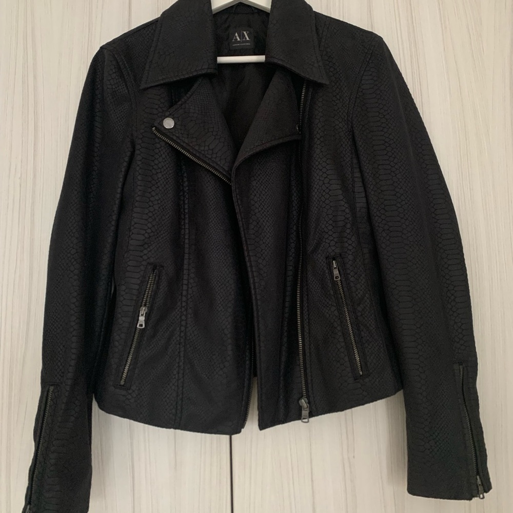 Armani Exchange Faux Snake Leather Motto Jacket